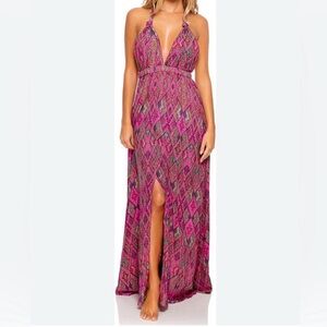 Luli Fama Plunge Maxi Halter Dress